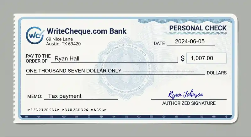 Cheque example for 1007