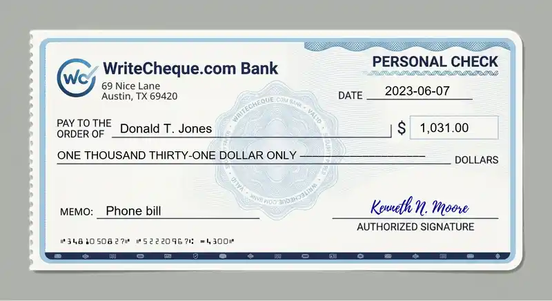 Cheque example for 1031
