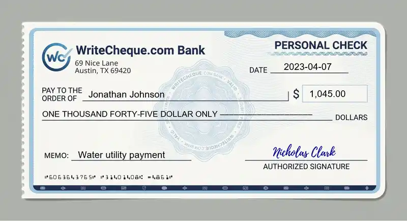 Cheque example for 1045