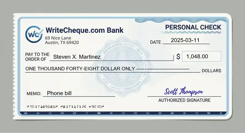 Cheque example for 1048