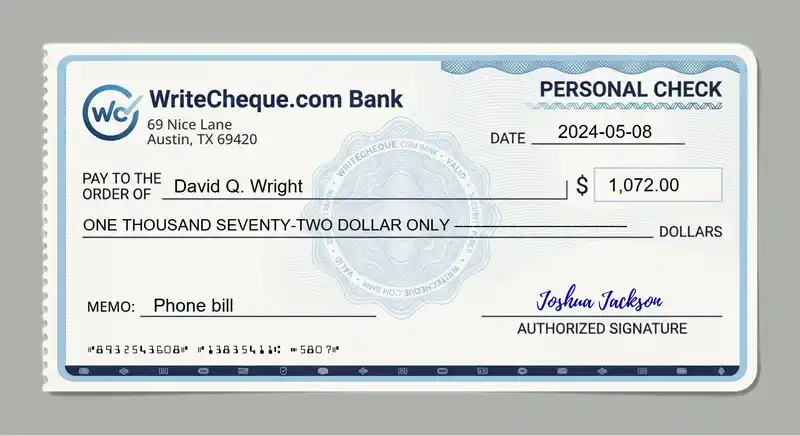 Cheque example for 1072