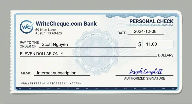 Cheque example for 11