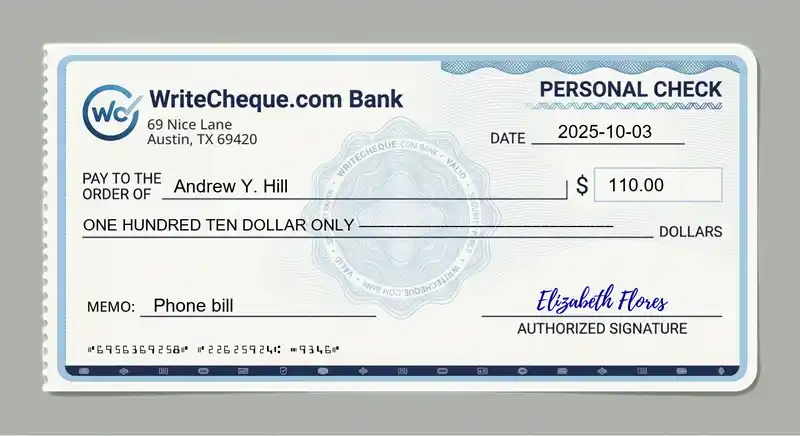 Cheque example for 110