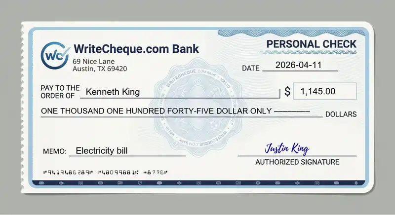 Cheque example for 1145