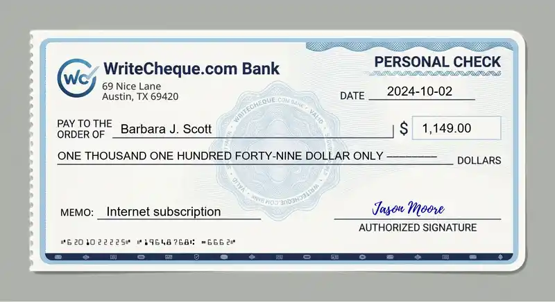 Cheque example for 1149