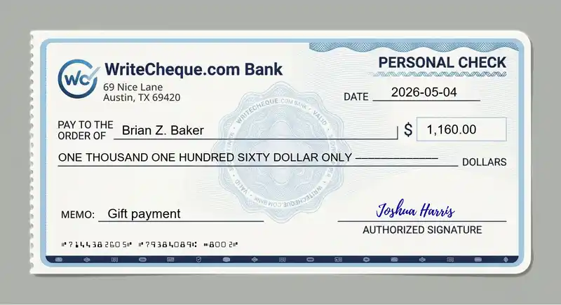 Cheque example for 1160