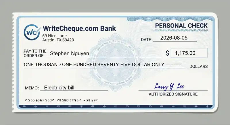 Cheque example for 1175