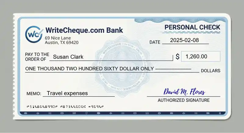 Cheque example for 1260