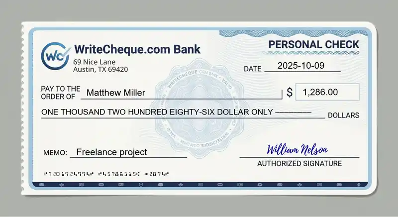 Cheque example for 1286