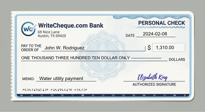 Cheque example for 1310
