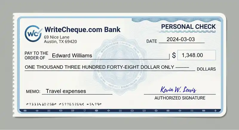 Cheque example for 1348