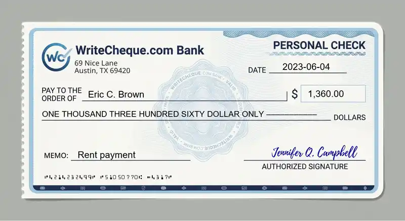 Cheque example for 1360