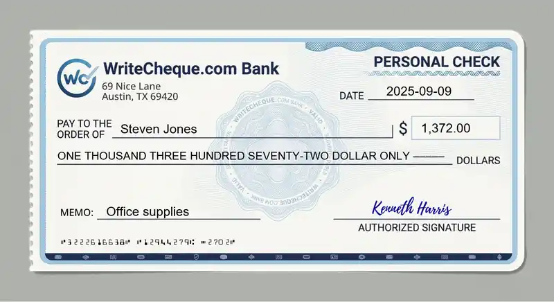 Cheque example for 1372