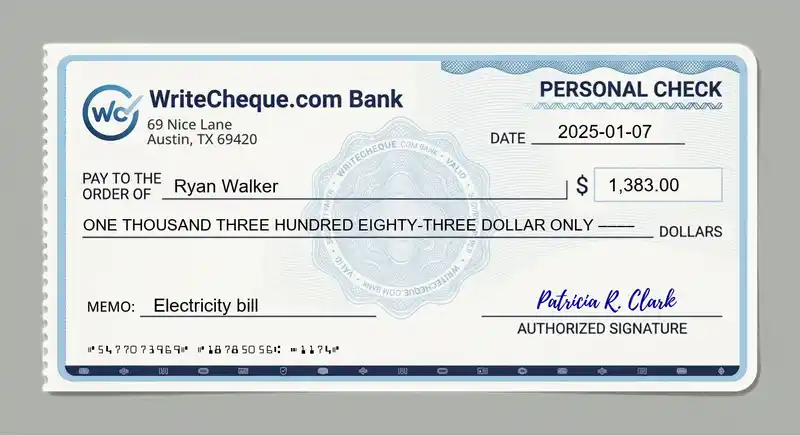 Cheque example for 1383
