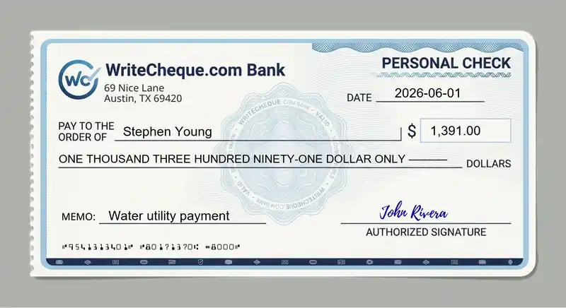 Cheque example for 1391