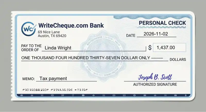 Cheque example for 1437