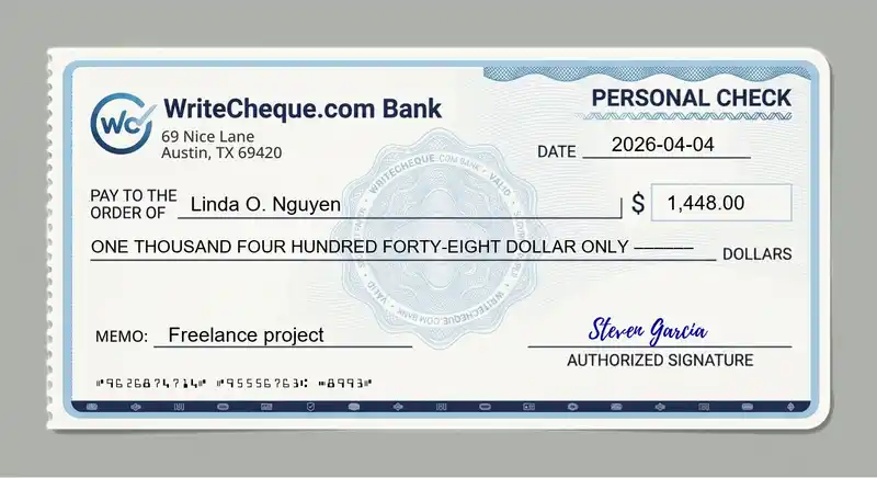 Cheque example for 1448