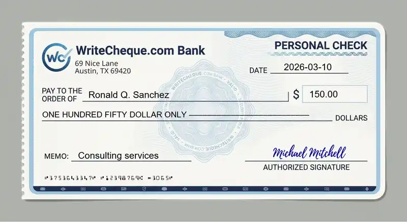 Cheque example for 150