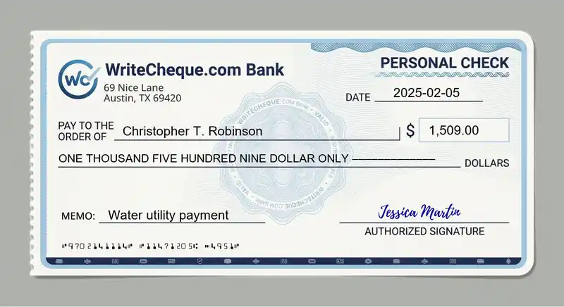 Cheque example for 1509