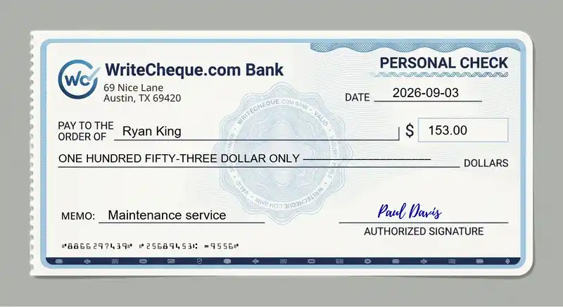 Cheque example for 153