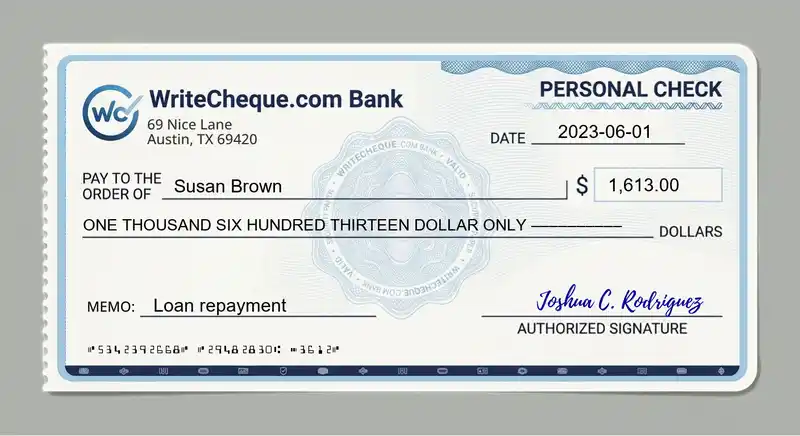 Cheque example for 1613
