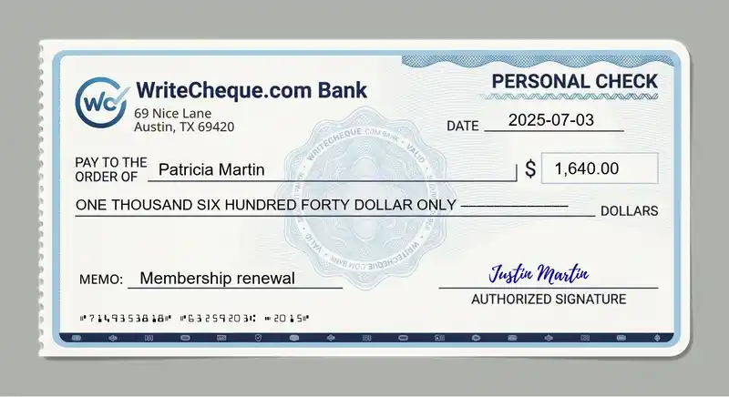 Cheque example for 1640