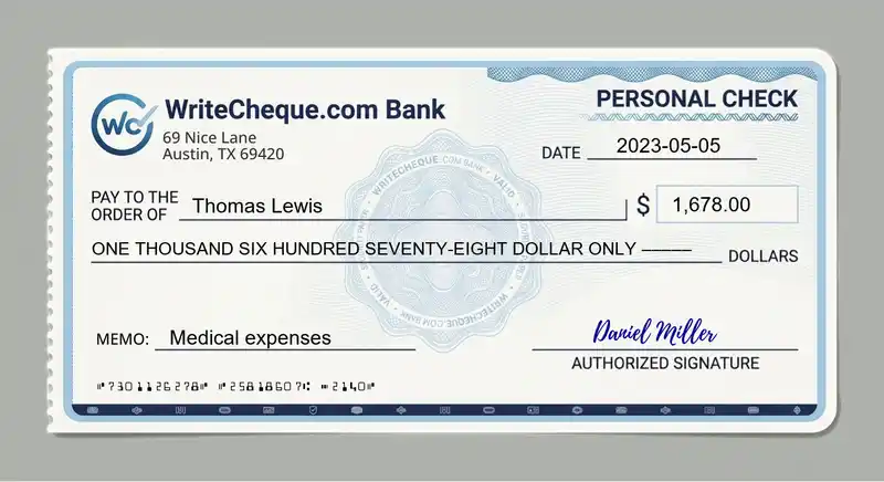 Cheque example for 1678