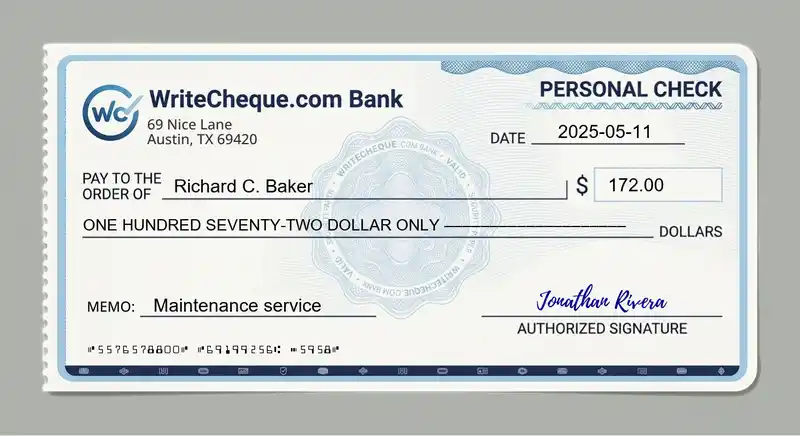 Cheque example for 172