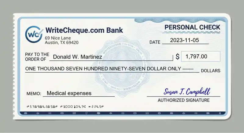 Cheque example for 1797