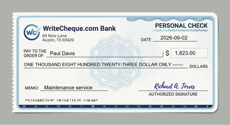Cheque example for 1823