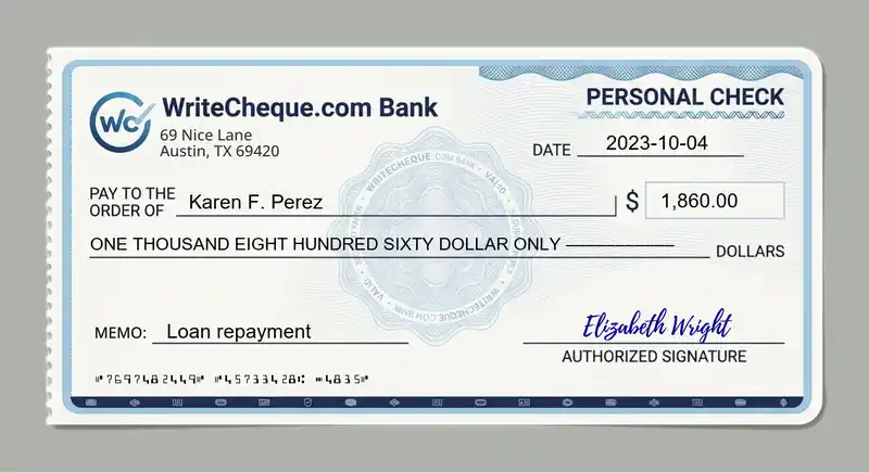 Cheque example for 1860