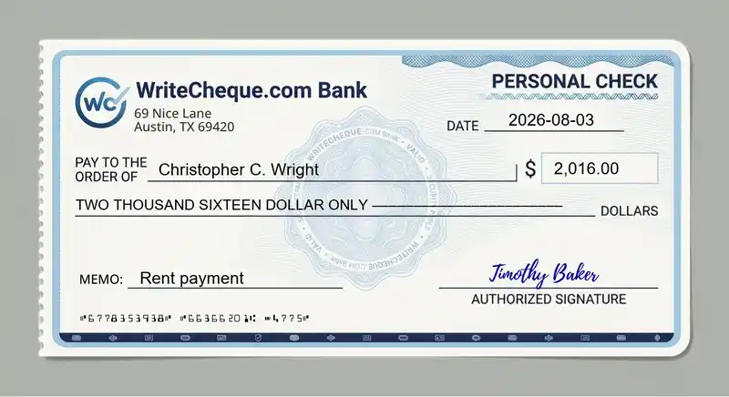 Cheque example for 2016