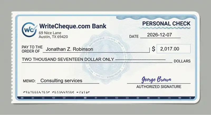 Cheque example for 2017