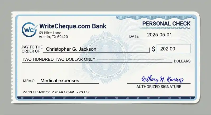 Cheque example for 202