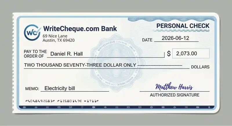 Cheque example for 2073