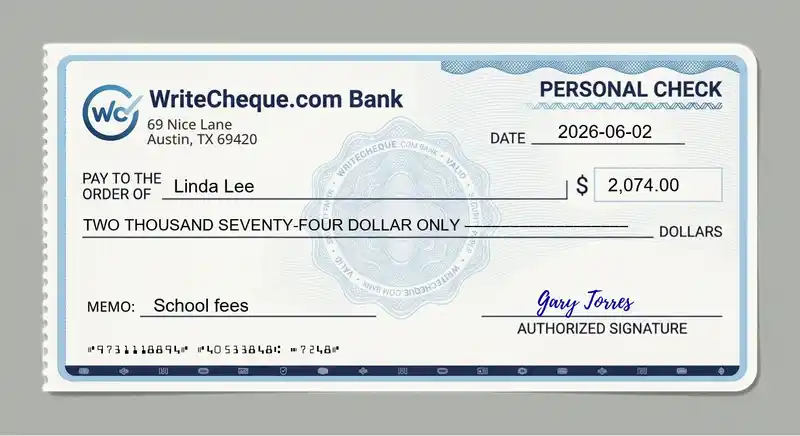 Cheque example for 2074