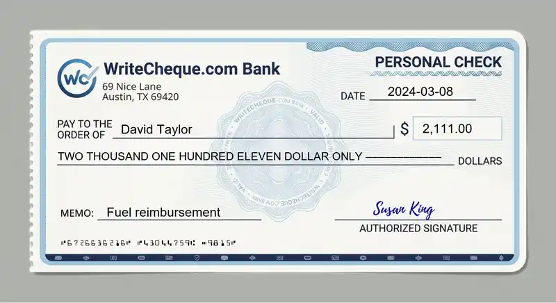 Cheque example for 2111