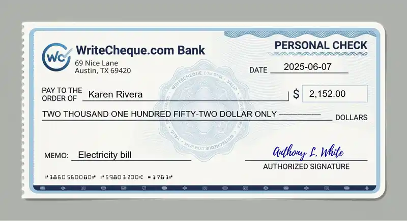 Cheque example for 2152