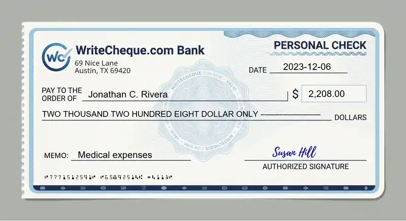 Cheque example for 2208