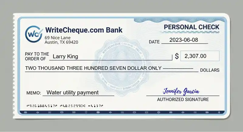 Cheque example for 2307