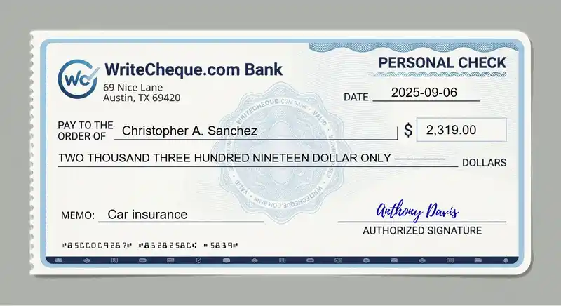 Cheque example for 2319