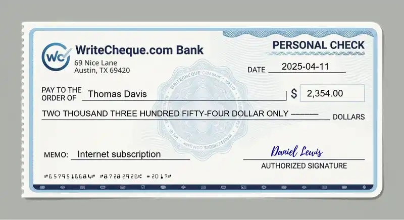 Cheque example for 2354