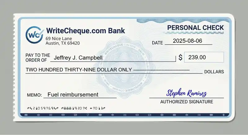 Cheque example for 239