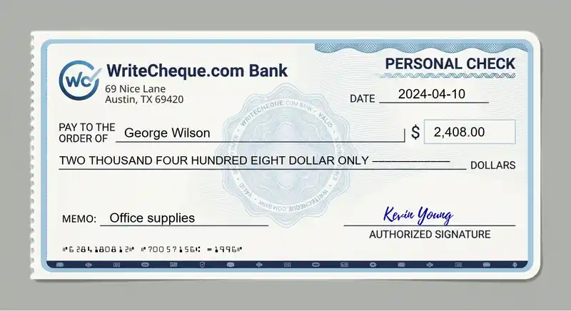 Cheque example for 2408
