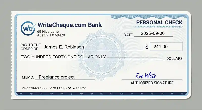 Cheque example for 241
