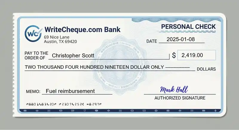 Cheque example for 2419