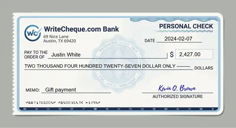 Cheque example for 2427