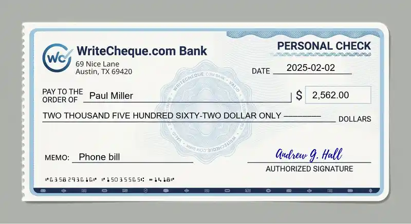 Cheque example for 2562