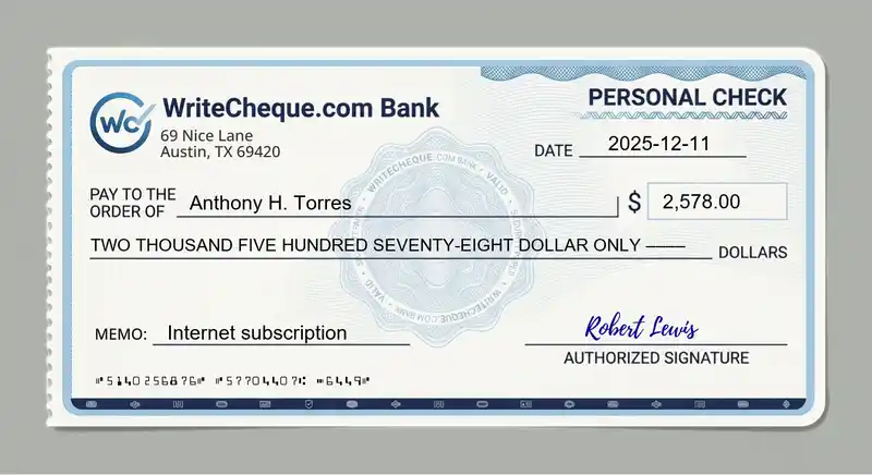 Cheque example for 2578