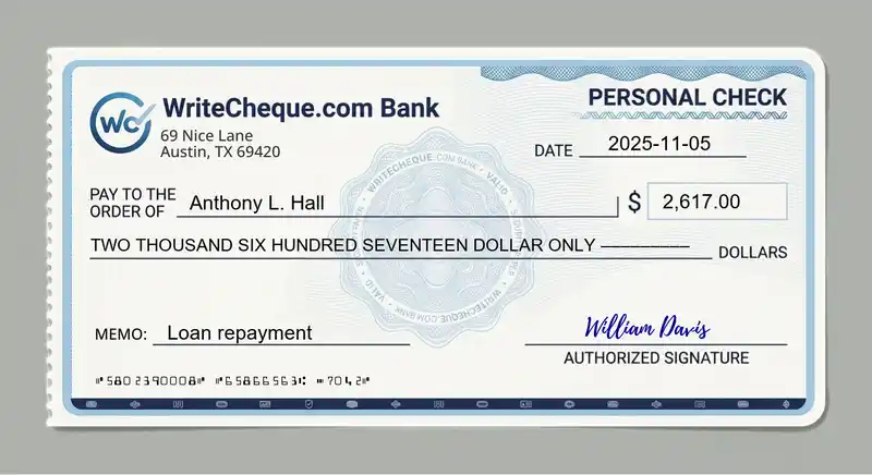 Cheque example for 2617